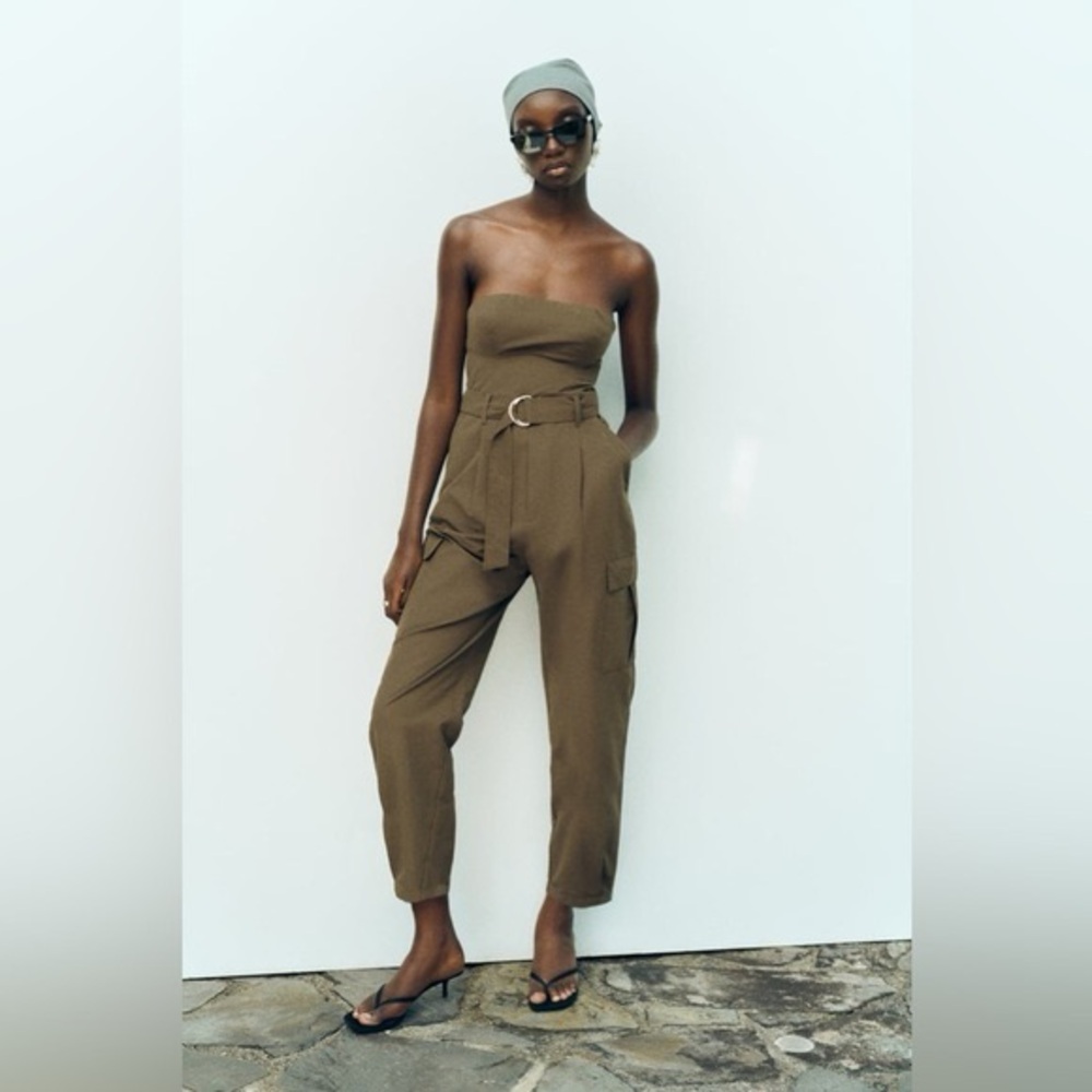 Belted strapless jumpsuit